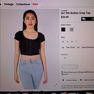 Rib Button Crop Top American Apparel