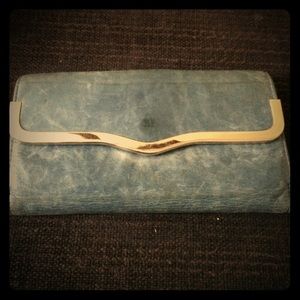 Rebecca Minkoff bluegray leather wallet w goldtrim