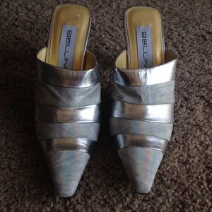 Silver slip on heels