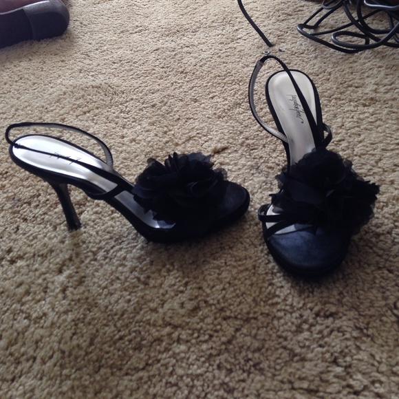 Very Cute Black Heels , With Flower On The Side
