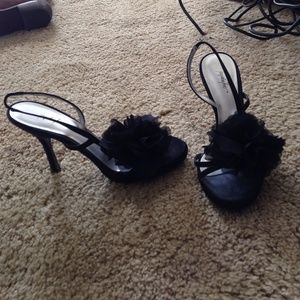 Very Cute Black Heels , With Flower On The Side