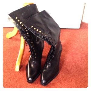 Black soft leather lace up boots