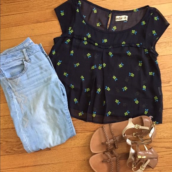 Navy floral sheer top from Hollister