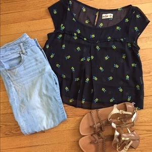 Navy floral sheer top from Hollister