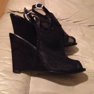 Black wedge strap heels