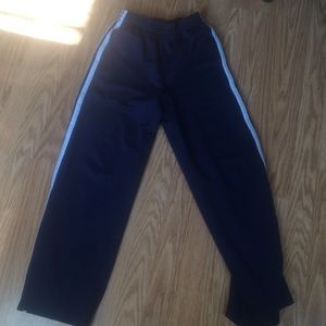 Navy blue and white striped sweat pants. Kids
