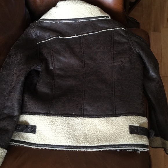 Brown leather and wool jacket - Picture 2 of 4