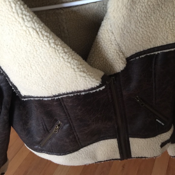 Brown leather and wool jacket - Picture 3 of 4