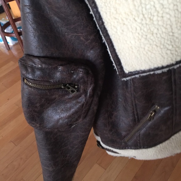 Brown leather and wool jacket - Picture 4 of 4