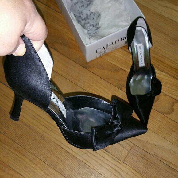 CAPPAROS BLACK TIE D'ORSAY SATIN HEELS WITH BOW - Picture 2 of 4