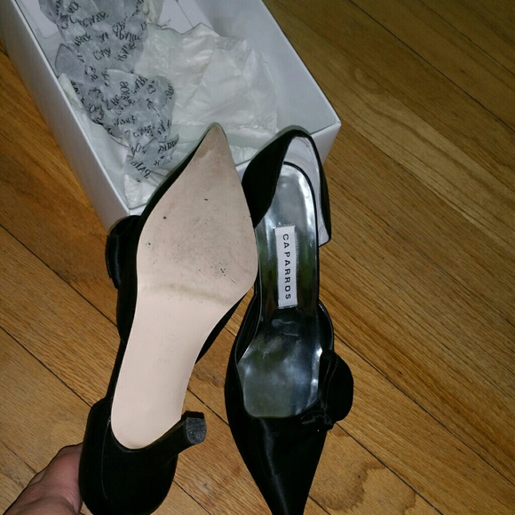CAPPAROS BLACK TIE D'ORSAY SATIN HEELS WITH BOW - Picture 4 of 4