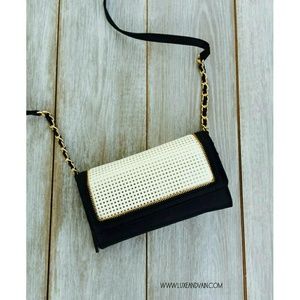 Black, White and Gold Faux Leather Crossbody Purse