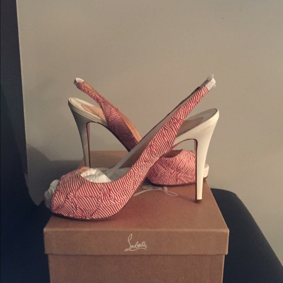 Red and white strip Christian louboutins sandals
