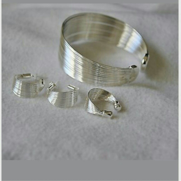 Silver 925 Wire Bracelet Earrings Ring Jewelry Set - Picture 2 of 3