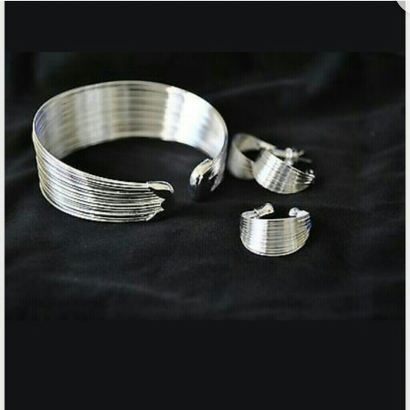 Silver 925 Wire Bracelet Earrings Ring Jewelry Set - Picture 3 of 3