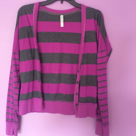 Purple and grey striped cardigan