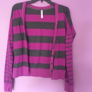 Purple and grey striped cardigan