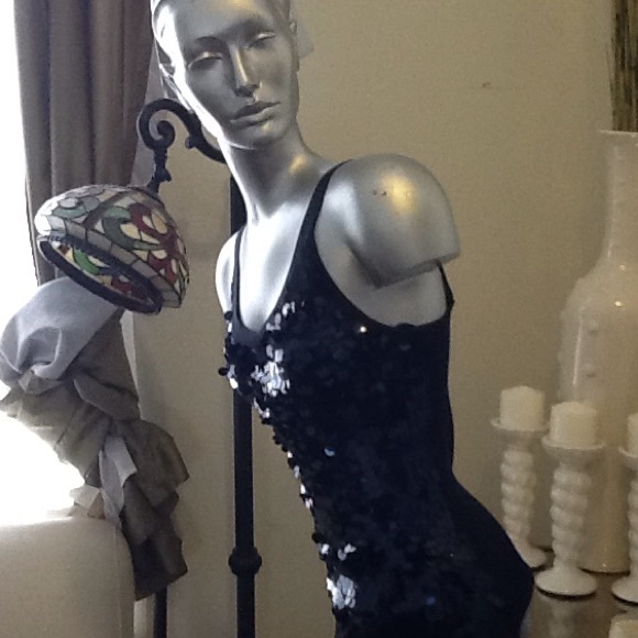 *GIFTED* Intuitions navy blue sequined sweater/top - Picture 2 of 4