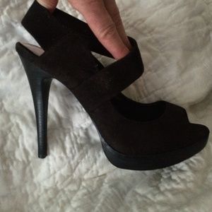 Miss America black suede heels elastic ankle