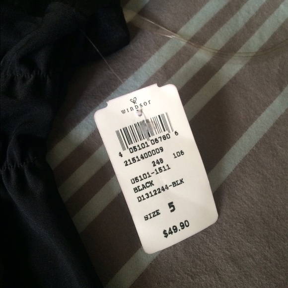 SALE! NWT Black Dress, Gathered Waist, Satin Trim - Picture 2 of 4