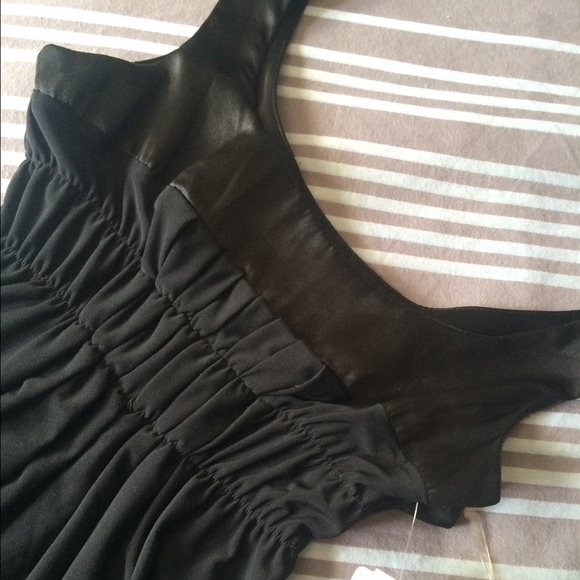 SALE! NWT Black Dress, Gathered Waist, Satin Trim - Picture 3 of 4