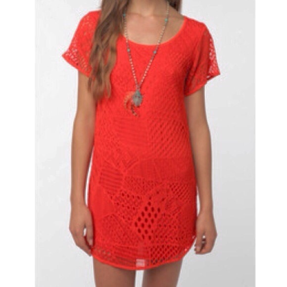 Ecote Patchwork Crochet red dress size medium