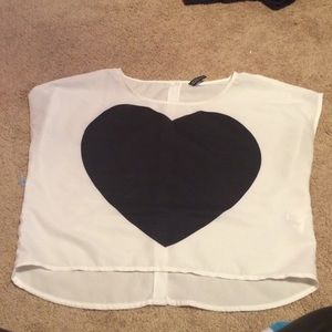 White and black heart crop top