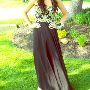 Night Moves designer gown- black and gold