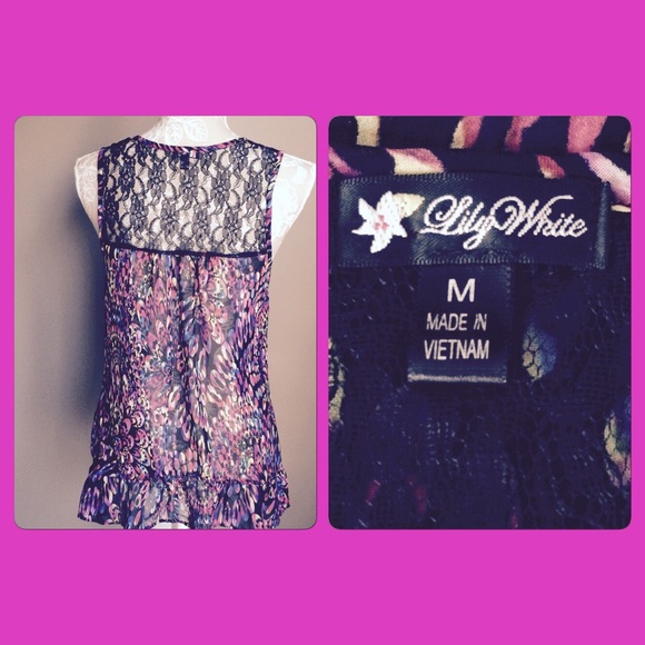#411 🌴COLORFUL LILY WHITE TOP - Picture 2 of 2