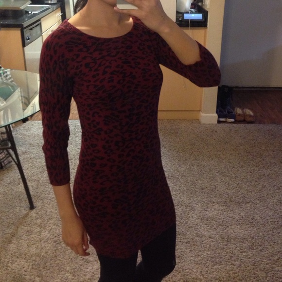 Black and red leopard print sweater dress