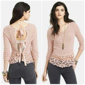 Free People Pink Tie Back Mixed Media Top