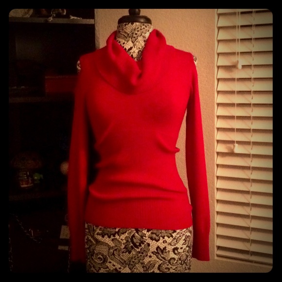 Red Cold-Shoulder Cowl Neck Sweater/Top