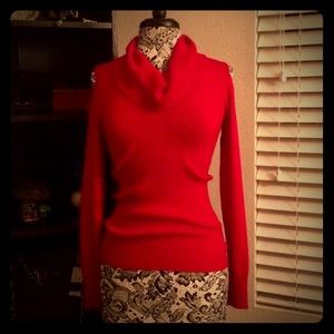 Red Cold-Shoulder Cowl Neck Sweater/Top