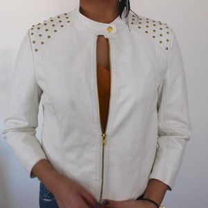 Forever 21 White Gold Studded Leather Jacket