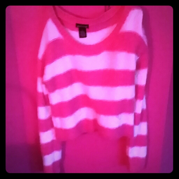 Fuzzy Pink and White Striped Crop Sweater