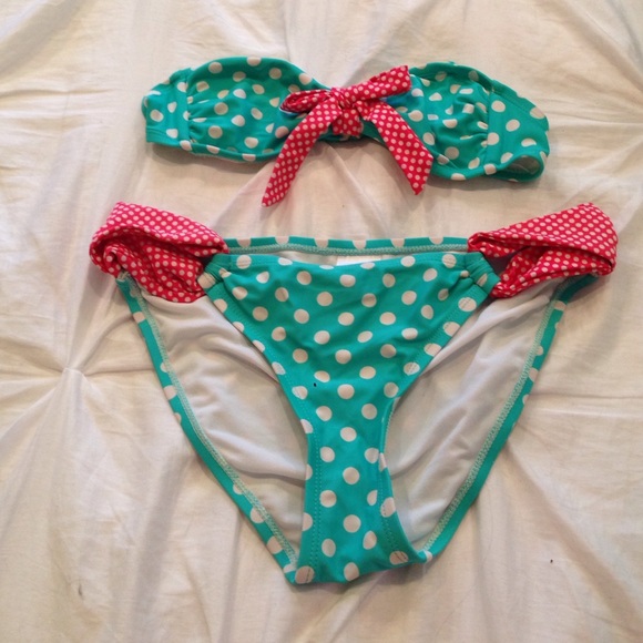 Blue and white polka dot swimsuit - Picture 1 of 2