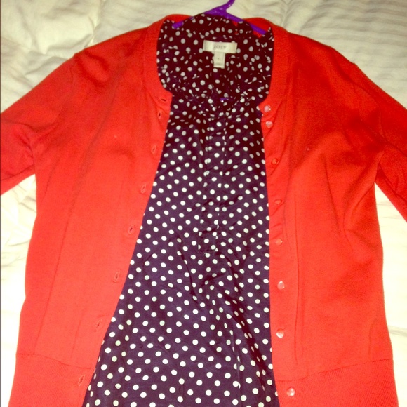 J Crew navy and white polka dot blouse, small