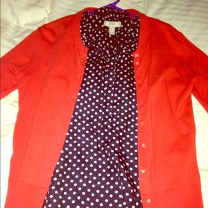 J Crew navy and white polka dot blouse, small