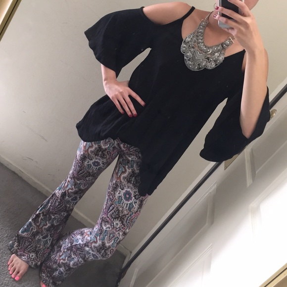 Audrey boho peasant top straps bell sleeves