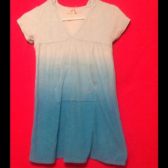 Blue ombre terrycloth hooded bathingsuit cover up