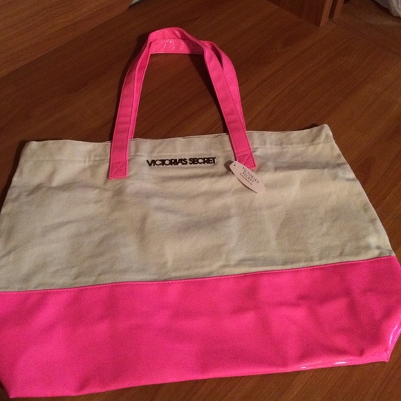 Victoria's Secret Hot Pink vinyl and cloth bag