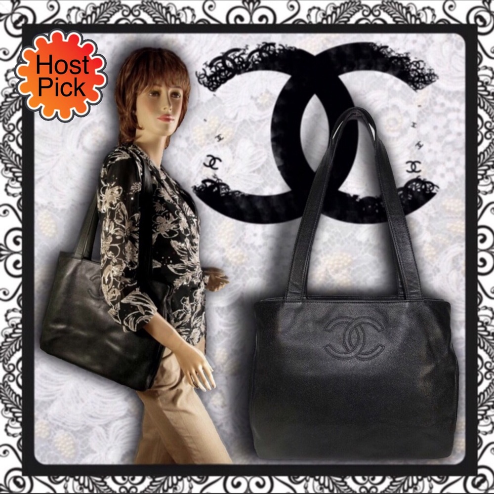CHANEL Black Caviar Leather 5 comprtmnt Tote bag