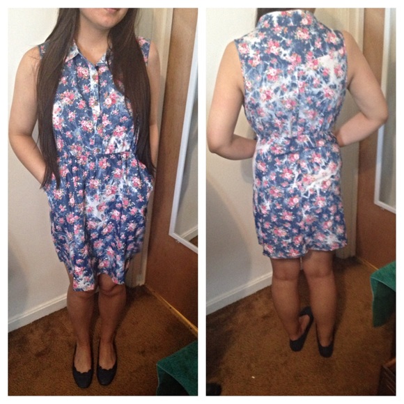 Denim dress with floral pattern