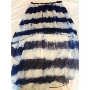 High-low blue tie-dyed chiffon skirt