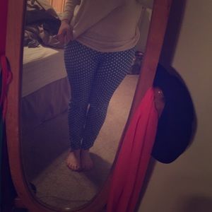 SOLD F21 blue and white polka dot skinnies