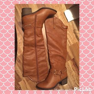 NEW Cognac Knee High Heeled Boots