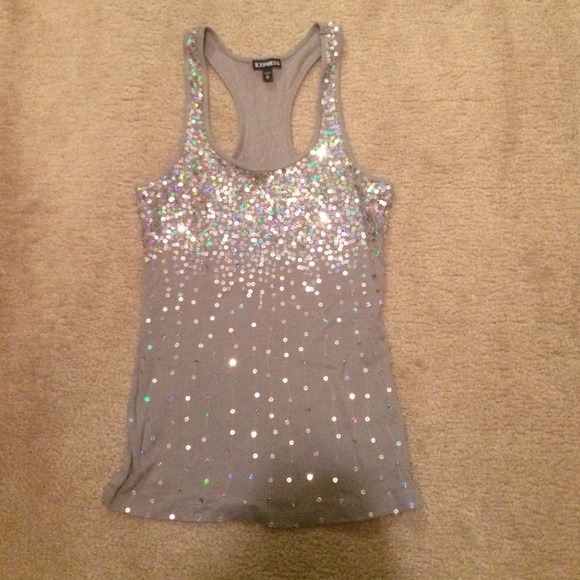 grey sparkly racer back tank top - Picture 1 of 2