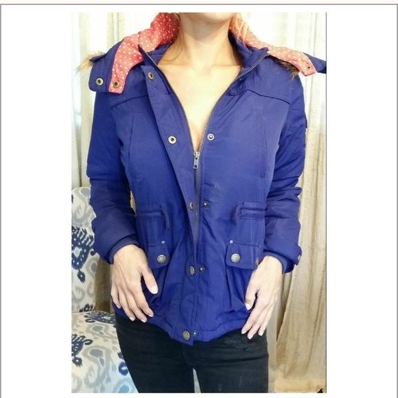 blue puffer jacket with fur hoodie