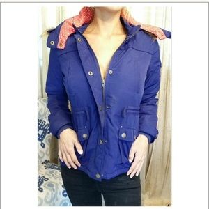 blue puffer jacket with fur hoodie
