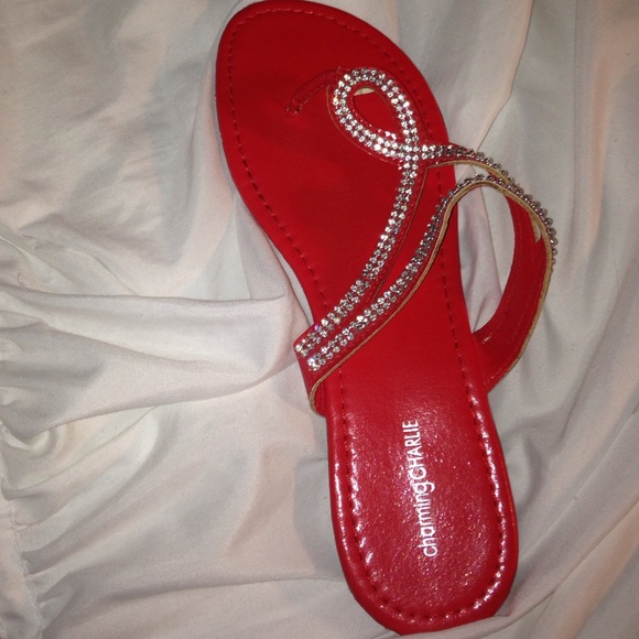 bright red jewel flip flops